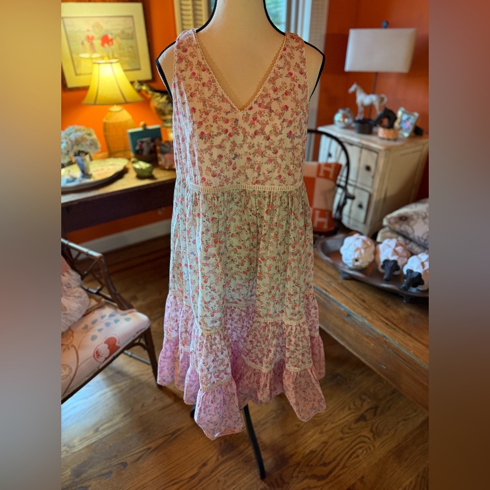 LoveShackFancy Pink Floral Midi Dress